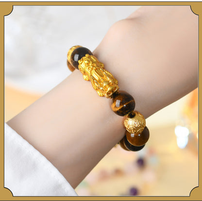 Golden Tiger Eye Pixiu Bracelet | Wealth Attraction & Protection Amulet