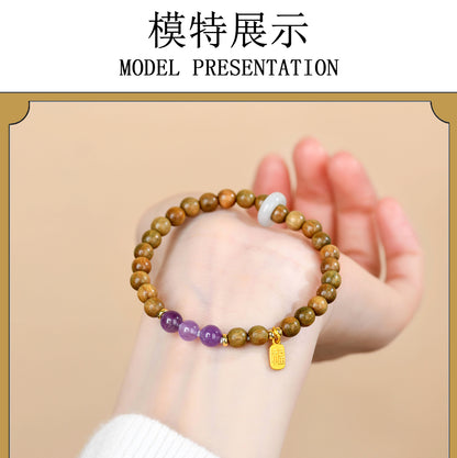 Green Sandalwood & Amethyst Multi-Loop Bracelet