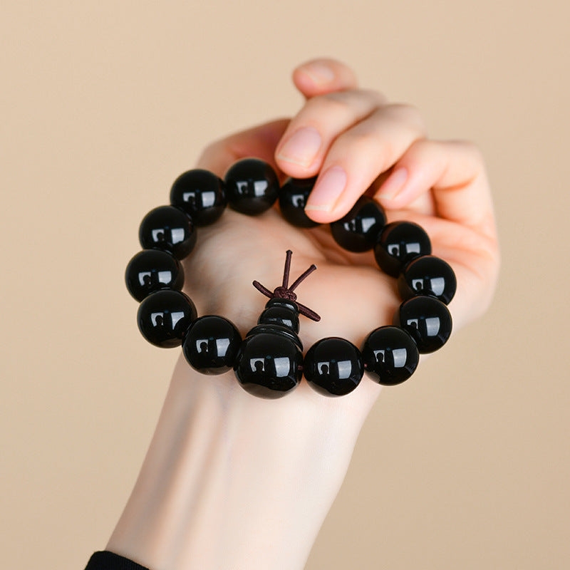 Natural Double Color Eye Obsidian Buddha Beads Bracelet - Spiritual Protection for Couples