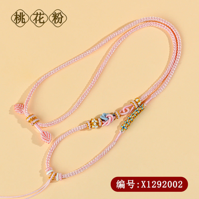 Mandala Knot Peach Blossom Hand-Woven Necklace with Golden Hetian Jade Pendant - Spiritual Harmony Amulet