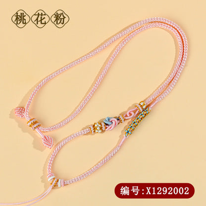 Mandala Knot Peach Blossom Hand-Woven Necklace with Golden Hetian Jade Pendant - Spiritual Harmony Amulet