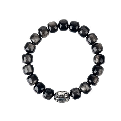 Natural Silver Obsidian Koi Bracelet - Ancient Bead Chinese Style Unisex Protection Amulet