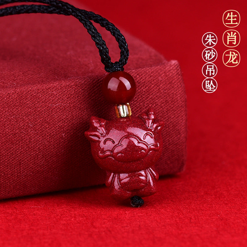 Natural High-Content Cinnabar Purple Gold Sand Zodiac Pendant Necklace for Couples - Spiritual Harmony and Fortune