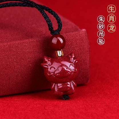 Natural High-Content Cinnabar Purple Gold Sand Zodiac Pendant Necklace for Couples - Spiritual Harmony and Fortune