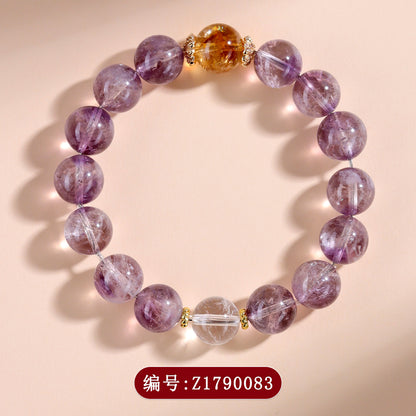 Natural Amethyst Love Bracelet with Yellow Tower and White Crystals | Romantic Spiritual Jewelry for Women