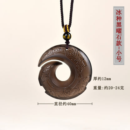 Natural Mexican Obsidian Lucky Pendant | Peace Buckle Necklace for Spiritual Protection