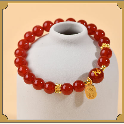 Natural Red Agate Zodiac Bracelet - Chinese Style Protection & Luck Charm for Women
