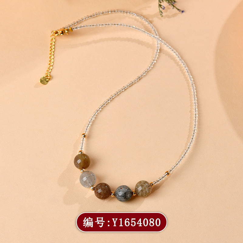 Natural White Crystal Four Seasons Ghost Collarbone Necklace - Adjustable Women's Spiritual Jewelry