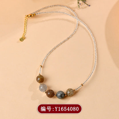 Natural White Crystal Four Seasons Ghost Collarbone Necklace - Adjustable Women's Spiritual Jewelry