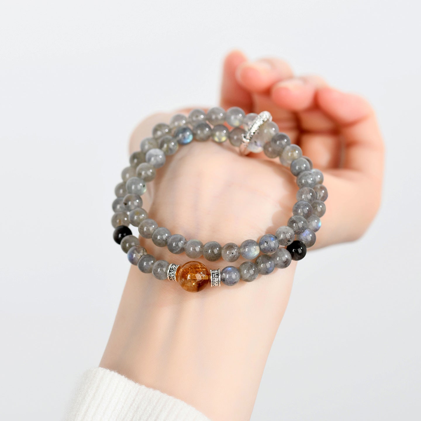 Natural Silver Obsidian Gray Moonlight Double Circle Bracelet - Spiritual Protection & Energy Balance