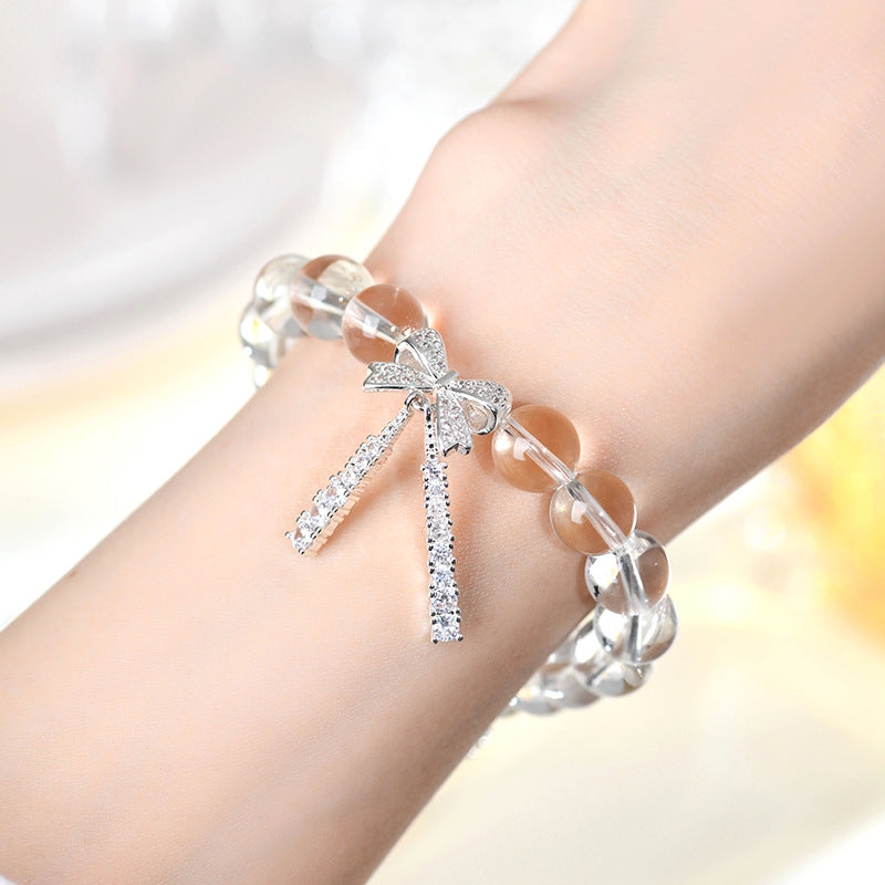 Natural White Crystal Bow Bracelet Set | Purifying Energy & Elegant Fashion Jewelry for Women