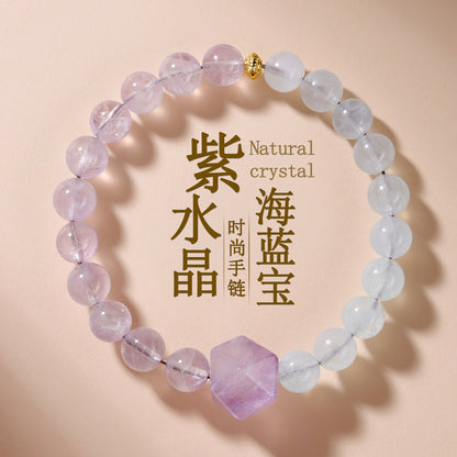 Natural Lavender Amethyst and Aquamarine Faceted Bracelet | Half Blue Half Purple Spiritual Jewelry