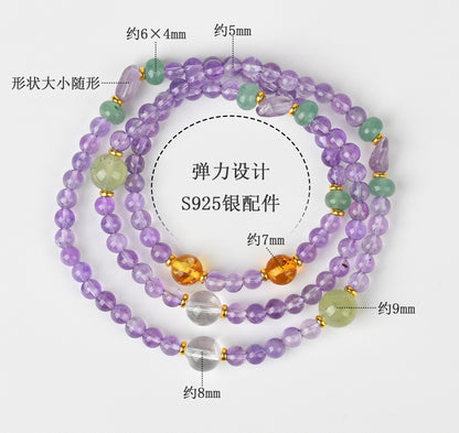 Natural Purple Prehnite Three-Circle Bracelet | Chinese Style Spiritual Energy Jewelry