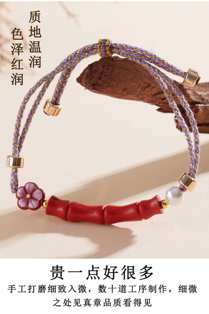 Imperial Red Cinnabar Bracelet | Natural Raw Mineral High Content Chinese Style Rope for Continuous Ascension