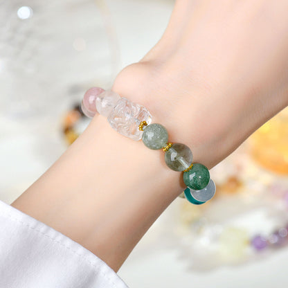 Natural White Crystal Phoenix Peony Multi-Gem Bracelet - Colorful Macaron Design for Women