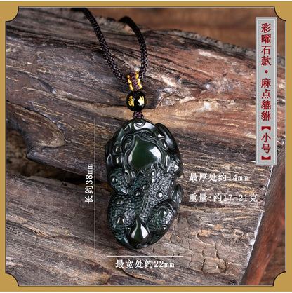 Natural Obsidian Pixiu Pendant Necklace | Chinese Style Unisex Wealth Talisman