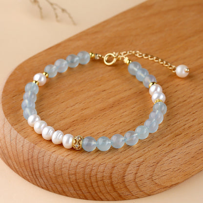 Natural Crystal Aquamarine Pearl Bracelet | Spiritual Harmony & Wealth Attraction