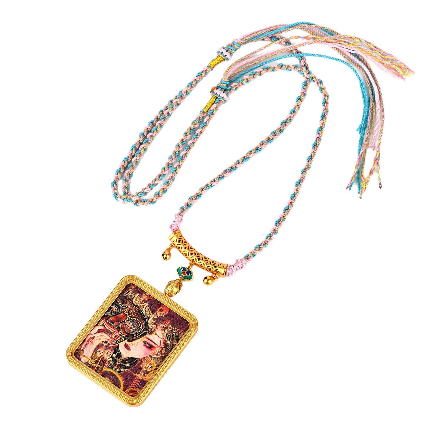 Purple Gold Cinnabar Past Life Present Life Thangka Pendant | Tibetan Hand-woven Spiritual Necklace