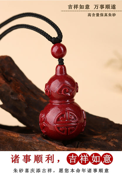 Natural Purple Gold Cinnabar Gourd Pendant Necklace - Feng Shui Lucky Charm for Wealth and Protection