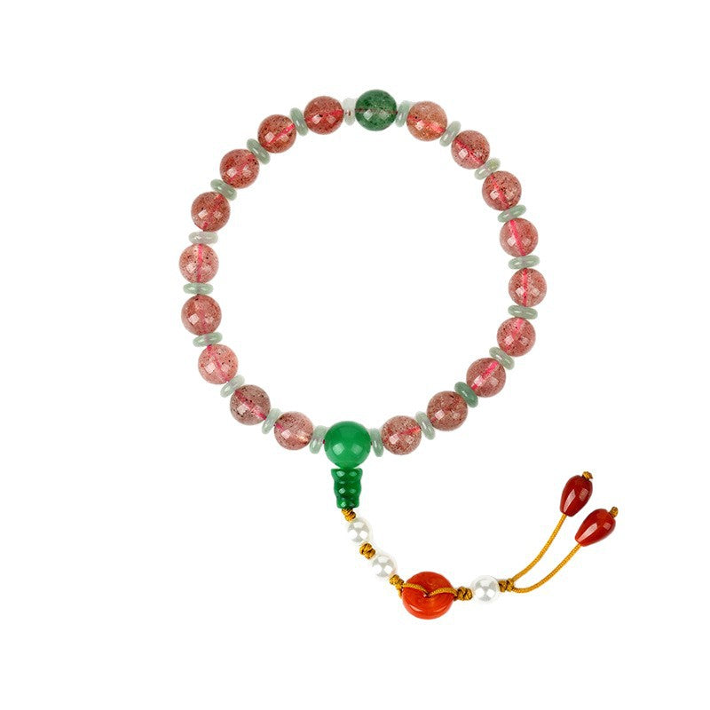 Strawberry Crystal Dongling Jade Bracelet - Natural Energy Stone for Love and Wealth
