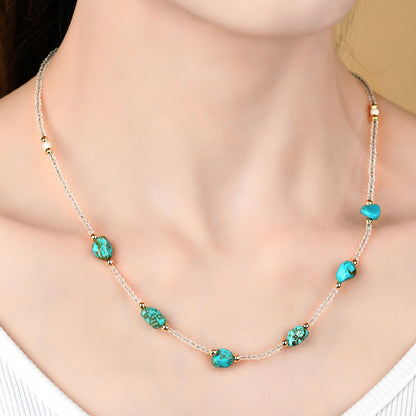 Fine-Cut White Crystal & Artificial Turquoise Collarbone Necklace | Adjustable Chain for Spiritual Harmony
