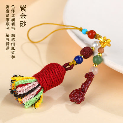 Natural Purple Gold Cinnabar Ruyi Tibetan Style Tassel Pendant - Spiritual Protection Charm