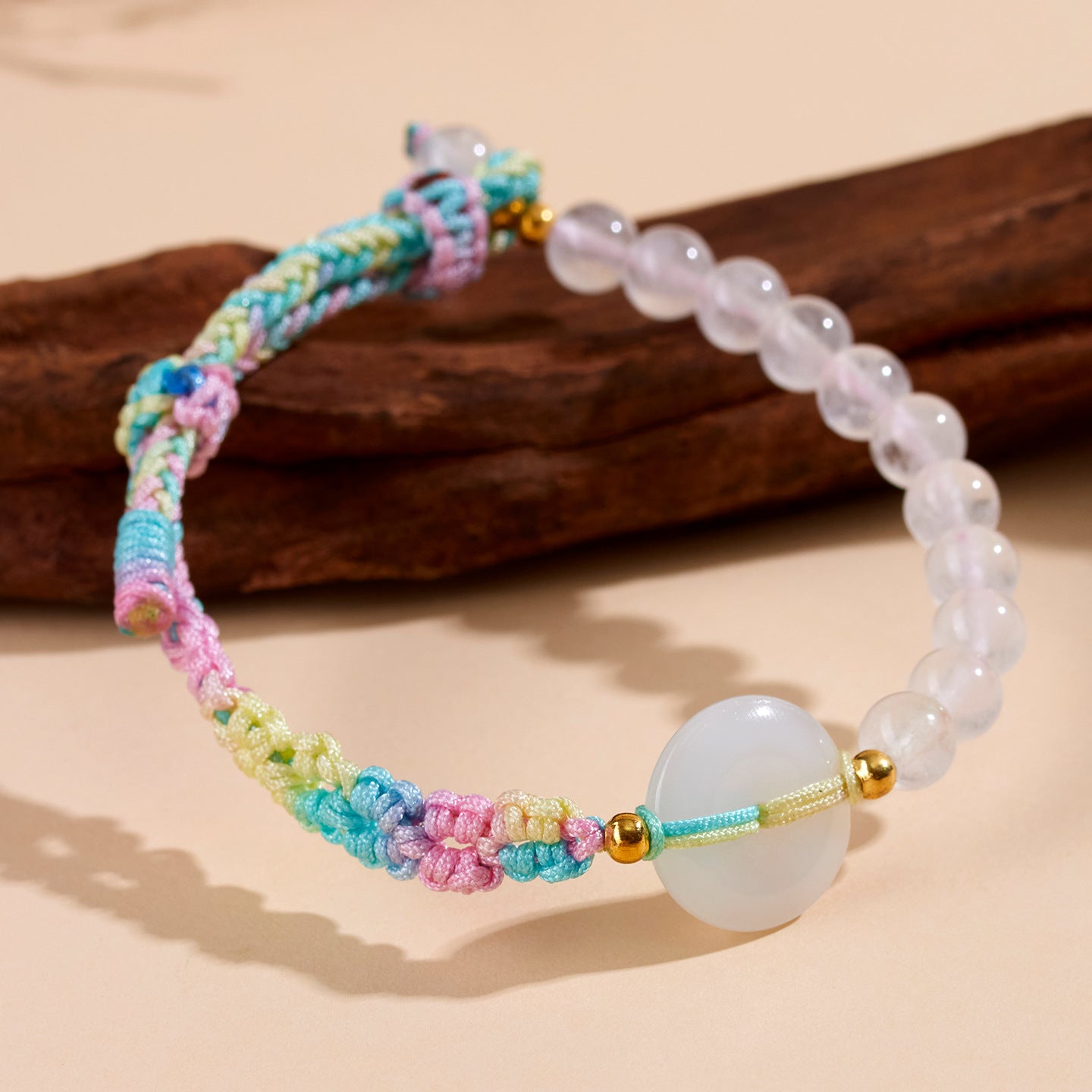 White Chalcedony Peace Bracelet | Handwoven Cord for Serenity & Harmony