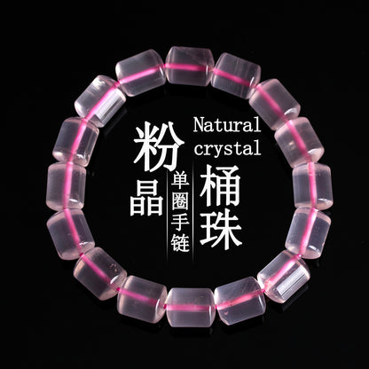 Natural Rose Quartz Barrel Bead Bracelet | Love Harmony Energy Jewelry