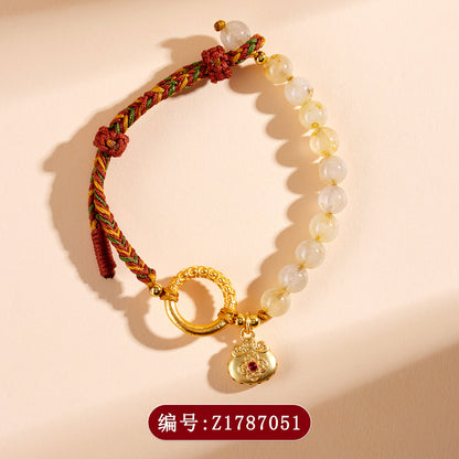 Golden Rutilated Quartz Braided Bracelet | Wealth & Luck Amulet in Chinese Style