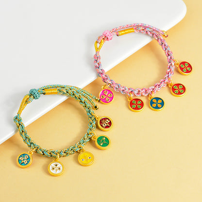 Handwoven Peach Blossom Knot Five-Way God of Wealth Tibetan Thangka Bracelet for Prosperity