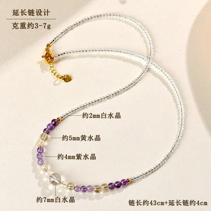 Natural White Crystal Ametrine Collarbone Necklace | Spiritual Balance & Elegant Protection