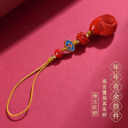 Natural Imperial Red Sand Cinnabar Yearly Prosperity Phone Pendant & Keychain