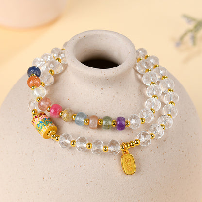 Natural White Crystal Rainbow Bead Double Circle Bracelet | Women's Multi-Gemstone Energy Jewelry
