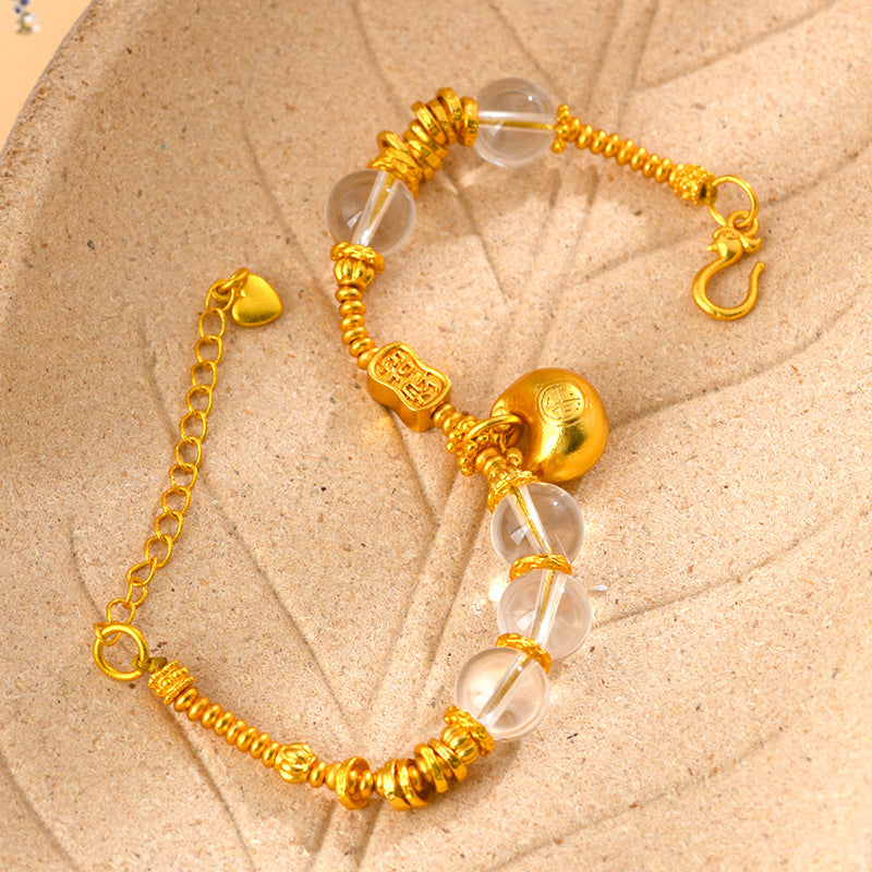 Golden Fu Coil White Crystal Bracelet - Wealth & Fortune Chinese Retro Jewelry