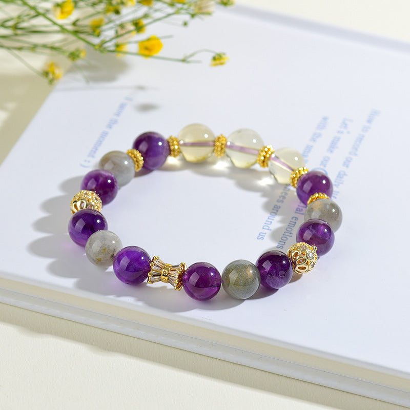 Natural Ametrine Gray Moonstone Virgo Zodiac Bracelet | Spiritual Harmony & Romantic Energy