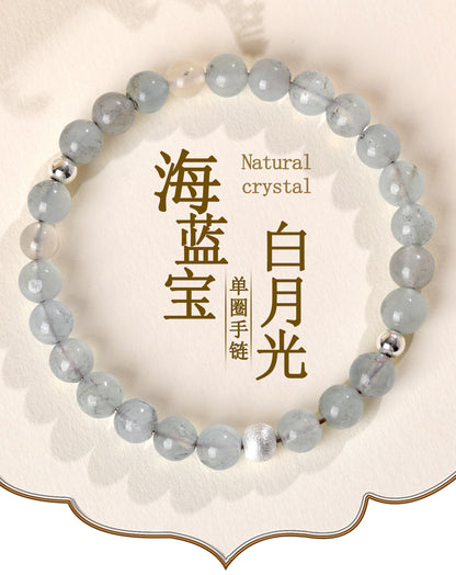 Natural Aquamarine White Moonlight Bracelet - S925 Silver Elegant Women's Spiritual Jewelry