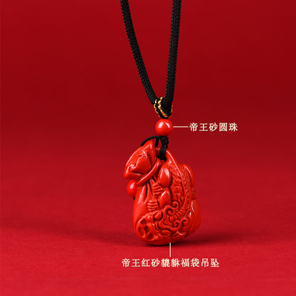 Imperial Red Sand Pixiu Lucky Bag Pendant Necklace - Wealth Attraction & Protection Amulet