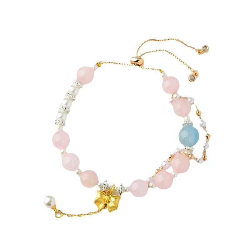 Virgo Crystal Bracelet with Natural Aquamarine and Rose Quartz - Spiritual Harmony Accessory