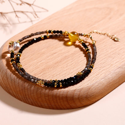 Natural Silver Obsidian Black Spinel Adjustable Collarbone Necklace - Mystical Protection for Women