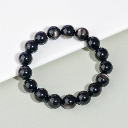 Natural Mexican Obsidian Round Bead Bracelet｜Spiritual Protection & Prosperity Unisex Jewelry