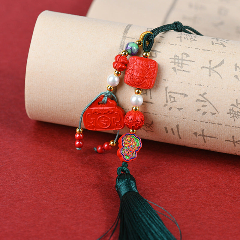 Natural High-Content Cinnabar Lucky Lock Car Pendant - Imperial Red Sand Amulet for Protection and Fortune