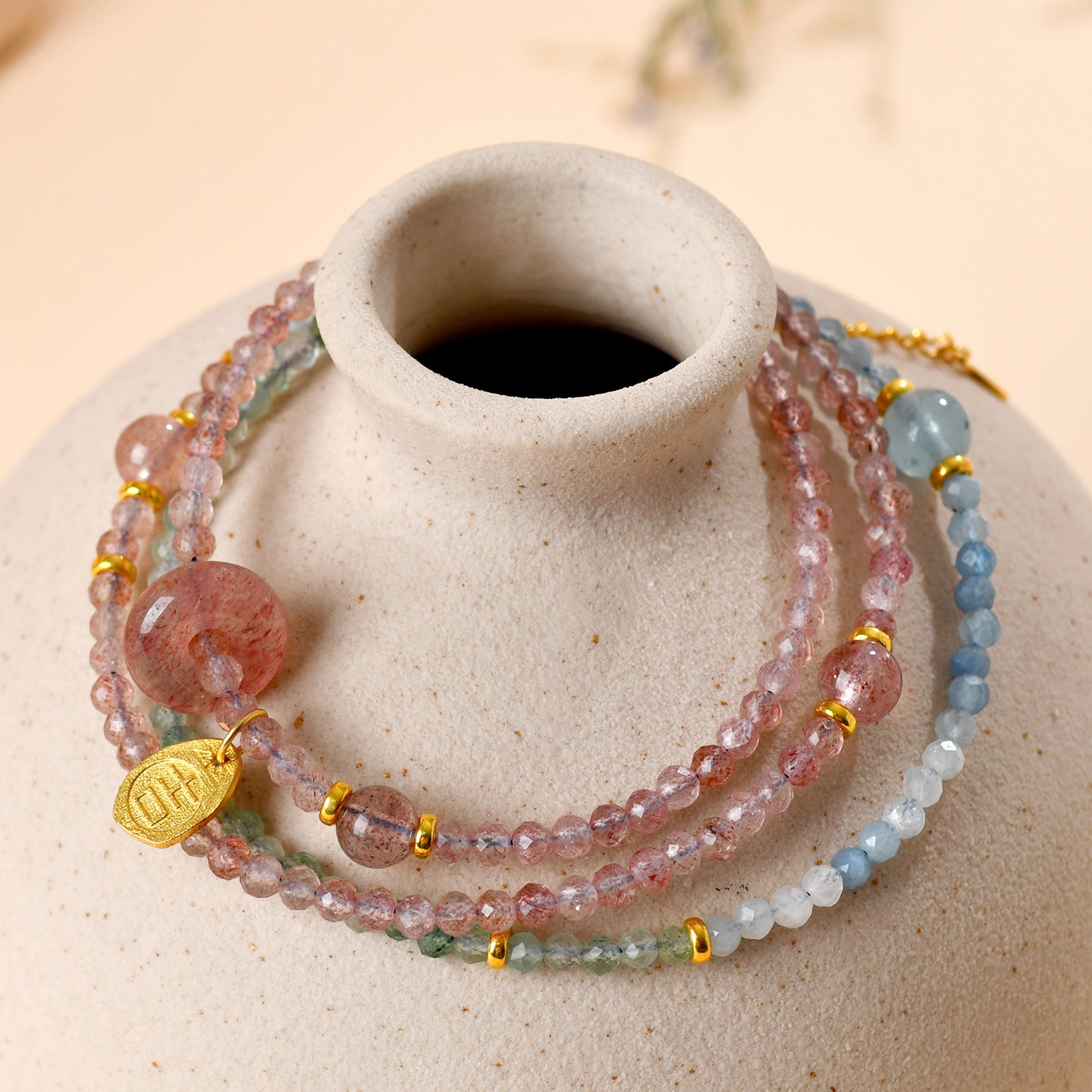 Natural Aquamarine Strawberry Crystal Collarbone Necklace | Elegant Protection & Luck Charm