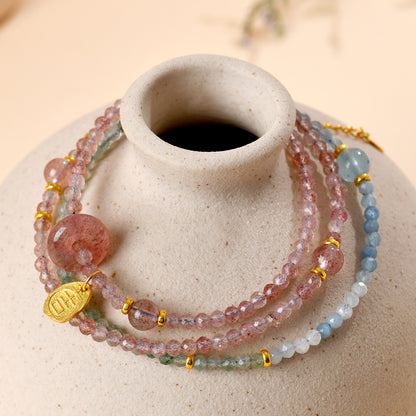 Natural Aquamarine Strawberry Crystal Collarbone Necklace | Elegant Protection & Luck Charm