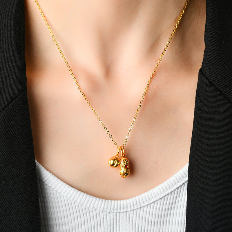 Golden Persimmon Peanut Pendant Necklace | Chinese Style Lucky Charm Collarbone Chain