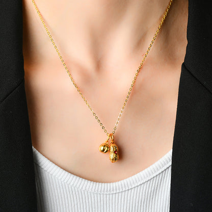 Golden Persimmon Peanut Pendant Necklace | Chinese Style Lucky Charm Collarbone Chain