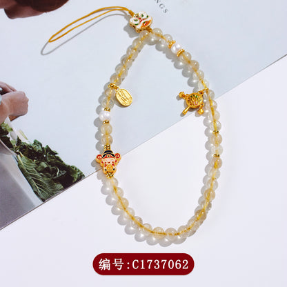 Golden Rutilated Quartz Phone Charm - Wealth Attraction & Protection Amulet