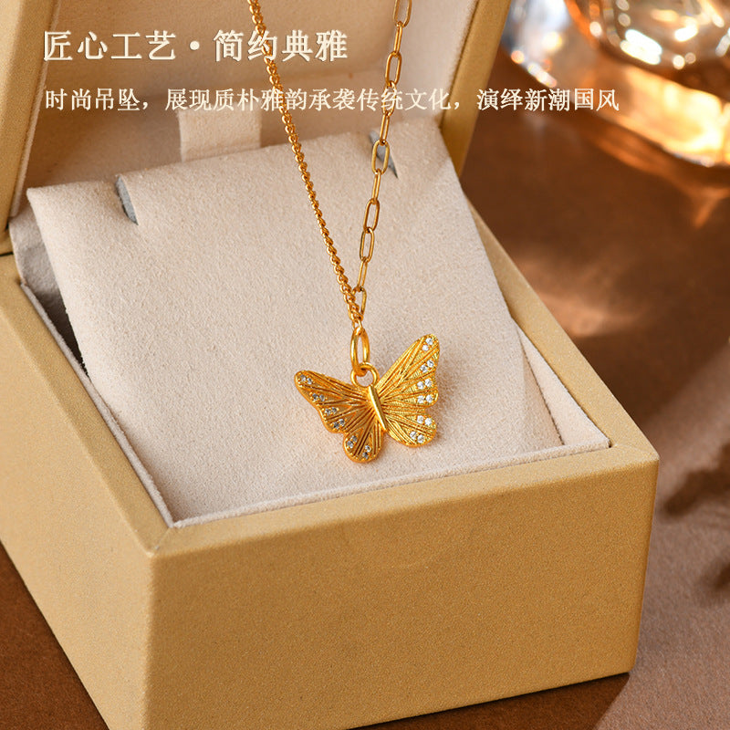 Golden Butterfly Diamond Pendant Necklace | Light Luxury Fashion Jewelry for Elegance