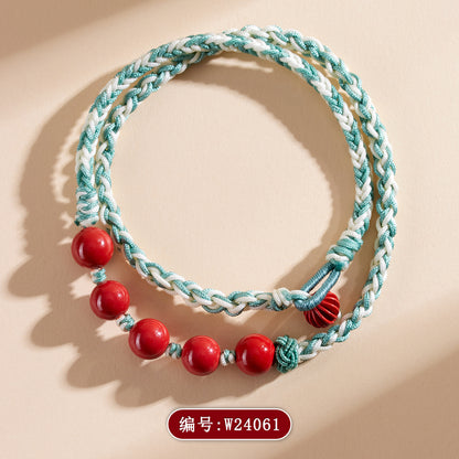 Natural Imperial Red Cinnabar Double Circle Tibetan Bracelet | Spiritual Protection & Harmony