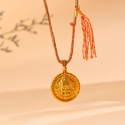 Golden Wealth God Pendant Tibetan Necklace - Prosperity and Protection Amulet
