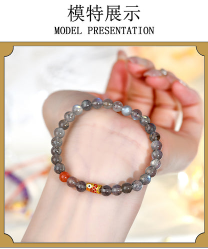 Gray Moonstone Koi Fish Bracelet | Wisdom & Luck Talisman for Female Students